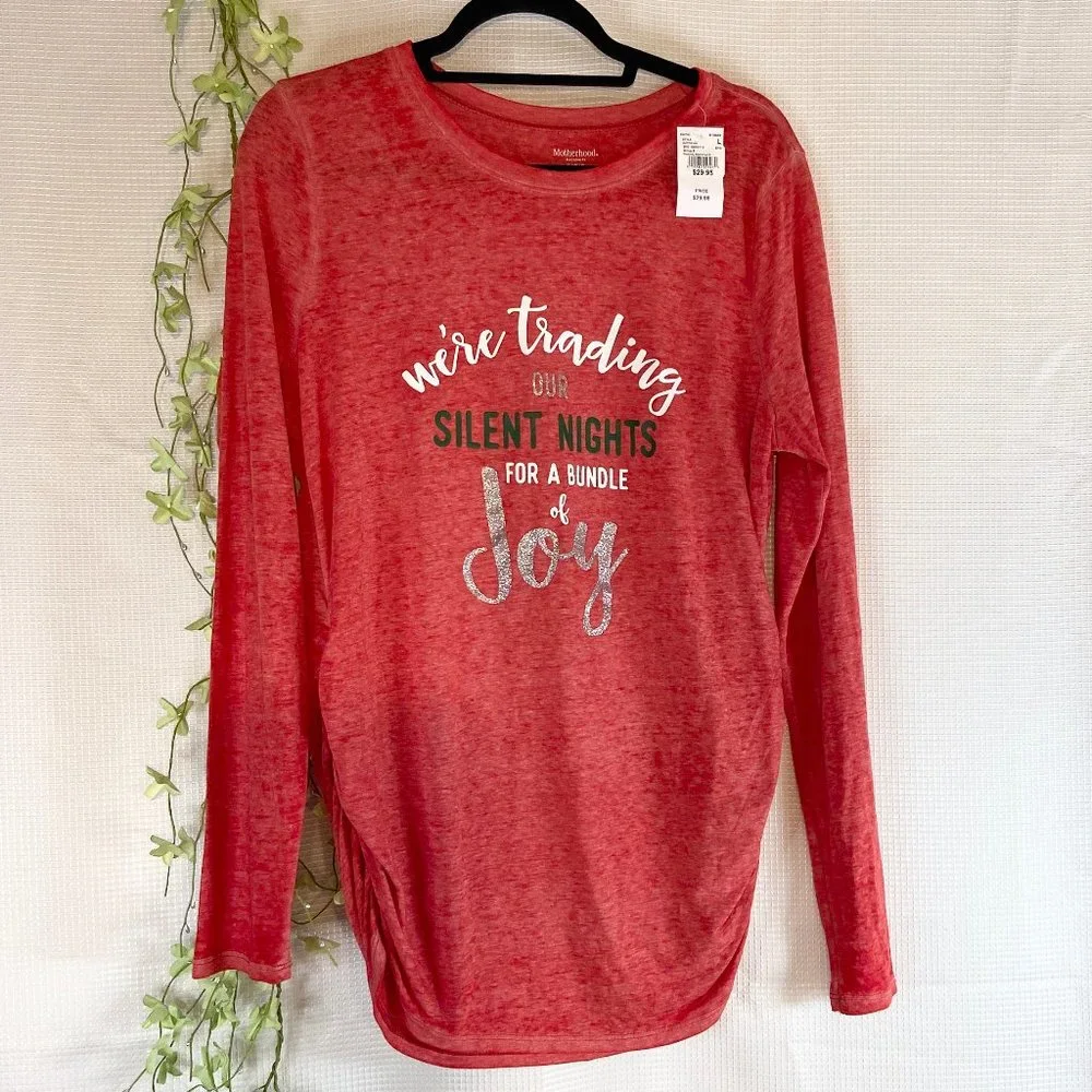 Motherhood Maternity Holiday Long Sleeve T-Shirt Red Large - Picture 3 of 8